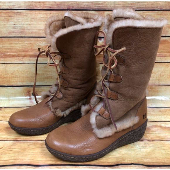 Born Chestnut Nome W5198 Tan Leather Shearling Boots Women 6 (u6q) - Picture 1 of 10